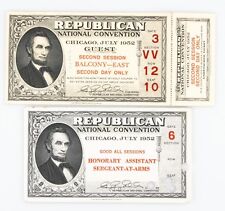Lot of 2 1952 Republican National Convention Tickets (1 Unripped), AU Condition picture