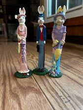 SET OF 3 VINTAGE 1991 RESIN EASTER BUNNYS RABBITS TALL THIN SKINNY FIGURINES picture
