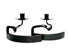UNIQUE MOD SCULPTURAL CURVED WROUGHT IRON CANDLE HOLDERS SIGNED UNKNOWN NO DATE picture