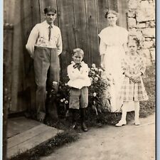 c1910s Lovely Family Outdoors RPPC Handsome Boy Father Girl Mother Photo A174 picture