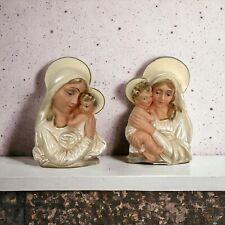 2 Vintage Religious Statuary Madonna & Child Chalkware Statue Wall Hanging picture