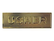 BADGE-USHER-PIN BACK-RECTANGLE-BRASS picture