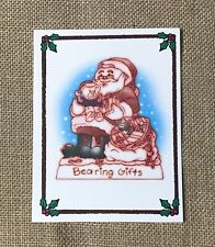 Vintage Single Berry Christmas Card Santa Claus Teddy Bear Bearing Gifts picture