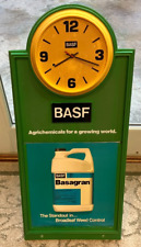 Antique yellow  clock on a BASF sign advertising Basagran. picture