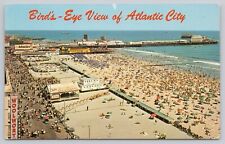 Vintage 1950's Bird's Eye View Beach Atlantic City New Jersey NJ Chrome Postcard picture