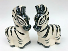 Vintage Zebra Zoo Salt and Pepper Shakers Japan Black White Animals Ark picture