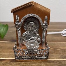 Greek Orthodox Silver plated Repousse Lighted Icon Works Madonna Vintage picture