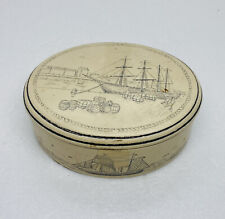Rare 1920s Hand Etched Stone Trinket Box Cargo Shipping Sailboats Compass Art 10 picture
