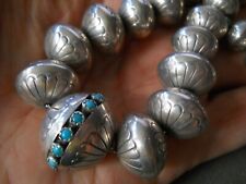Native American Navajo Pearls Turquoise Row Sterling Silver Bead Necklace 131g picture