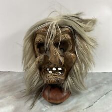 VINTAGE Willi Huggler Wooden Hand Carved Mask With Hair And Teeth picture