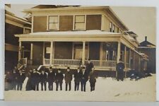 RPPC Lovely Home Large Group Victorian Era People Posing Snow Day Postcard Q8 picture