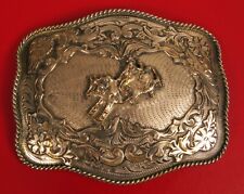 FABULOUS HUGE VINTAGE HANDMADE WESTERN BULL RIDING COWBOY RODEO BELT BUCKLE  picture