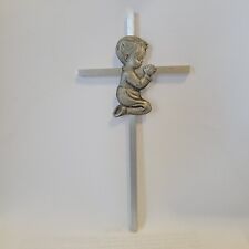 Vintage Praying Boy Metal Cross Crucifix Baptism Communion Kneeling 6