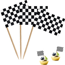 Checkered Black and White Racing Toothpick Flag Race Car Small Mini Cocktail Fru picture