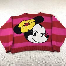 Vintage Intarsia Acrylic Pink & Red Striped Knit Minnie Mouse Sweater Small/Med picture