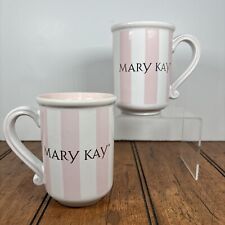 VTG 2 MARY KAY Coffee Mug Cup Pink & White Stripe, Gold Letters Pink In Handle picture