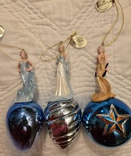 The Ashton Drake Marvelous Marilyn Monroe Ornaments Set of 3 Blue Gold Dresses picture