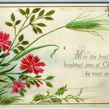 c1880s Raphael Tuck Christmas Small Trade Card Xmas Joys Saying Flower 1205 C6 picture