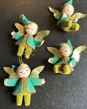 Vintage Napco Green Christmas Flocked Elf / Pixie, Angel lot of 4 Made In Japan picture