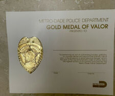 Vintage Police Gold Medal of Valor Certificate from Miami Metro-Dade 1980s NOS picture