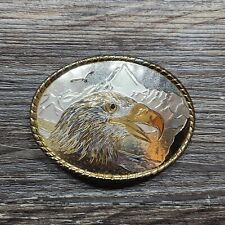 Vintage Belt Buckle Western Silver & Gold Color w Eagle Head Mosaic 3.5