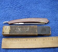 Vintage English STRAIGHT RAZOR-Marked BENGALL-Brown & Yellow CELLULOID Handle picture