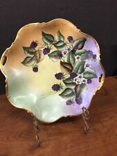 vintage antique German artist sign Gilded Hand Painted Floral purple bowl Dish  picture