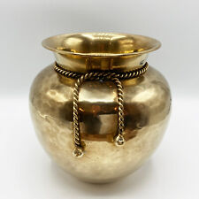 Vintage Hammered Polished Brass Planter with Rope Detail - Vase Urn Bucket picture