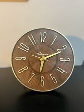 Vintage INGRAHAM Mid-Century Modern Plastic Wall Clock Brown & Gold Color Tested picture
