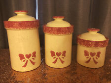 HEAVEN & EARTH CREATIONS - 3 PC CERAMIC HANDPAINTED CANISTER SET Heart Flower picture