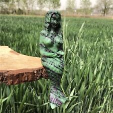 430g Natural Zoisite Quartz Carved Mermaid elf Sculpture handmade Reiki Decor  picture