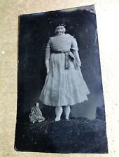creepy antique 1860s tintype photo big china doll with its own little mini me picture