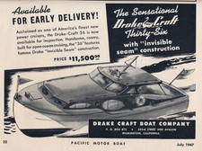 Magazine Ad - 1947 - Drake Craft Boats - Wilmington, CA - Drake Craft 36 picture
