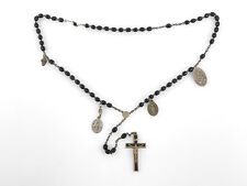 RARE ANTIQUE NUNS PERSONAL HABIT ROSARY EBONY SEVERAL MEDALS picture