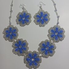 handmade mexican Nekclace Set  Earrings, Glass Seed Beads Blue  picture