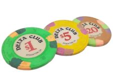 Vintage Stockton Ca Delta Club Casino Clay Poker Chip Old $1 $5 $20 chips set picture