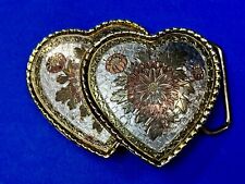 Dual Heart Shaped Flower Theme Mixed Metal Women's Belt Buckle by W Made in USA picture