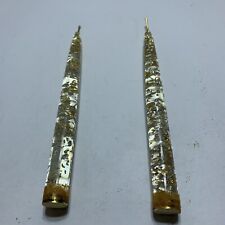 2-Vtg. Mid-century Lucite 8” Decorative Taper Candles Silver Gold Copper Flakes picture