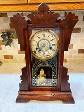 Antique NEW HAVEN Walnut 8-Day ALARM Kitchen/Parlor CLOCK w/KEY  1880's-WORKING picture