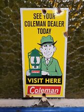 VINTAGE COLEMAN PORCELAIN SIGN OIL GAS LANTERN LAMP CAMPING CABIN BATTERY PARK picture