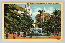 Los Angeles CA-California, Pershing Square Fountain, Antique Vintage Postcard picture