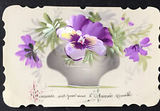 Vintage Rhodoid CPA IRIS Vase Happy New Year Fancy New Year Iris Postcard picture