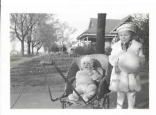 Found ANTIQUE PHOTO bw LITTLE GIRL WITH A MUFF 1930's Snapshot VINTAGE 111 16 B picture