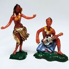 Vintage Hawaii Hawaiian Guitar Ukulele Luau Hula Dancer Miniature Figures 2pcs picture