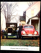 Red Volkswagen Beetle Original 1963 Vintage Print AD picture