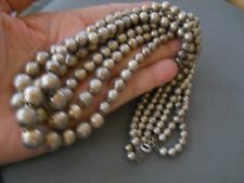 Southwestern Navajo Pearls Style Satin Sterling Silver 3Strand Bead Necklace 78g picture