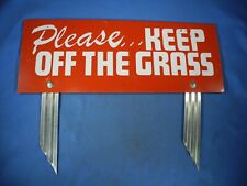 Vintage Old  Original Please Keep off The Grass Tin Metal Painted Sign (NICE) picture