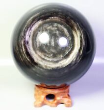 3.78lb Natural Rainbow Silver Obsidian Quartz Crystal Polished Sphere Ball Stand picture