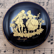 Limoges France Blue & Gold Vintage Trinket Box Vanity Table Pot Victorian Style picture
