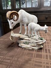 Homco 1984Signed Masterpiece Porcelain Mountain Ram and Baby Goat Figurine picture